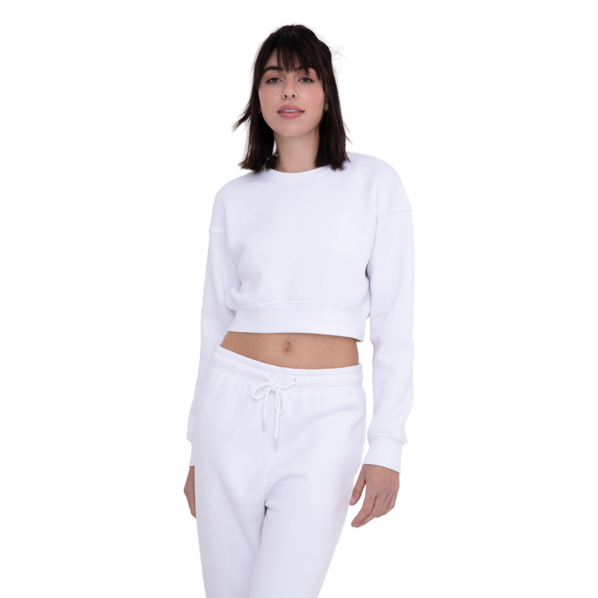 White Cropped Fleece Sweatshirt