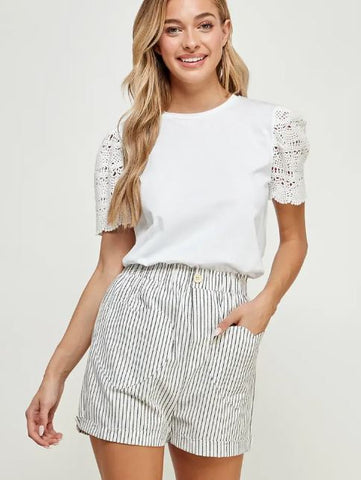 Sammie White Crochet Sleeve Tee