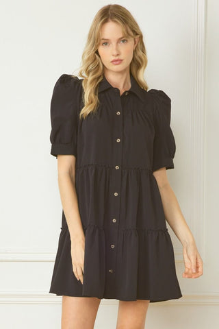 Black tiered dress w/ bubble sleeves